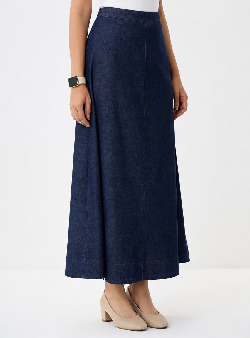 Cotton Denim A-Line Maxi Skirt