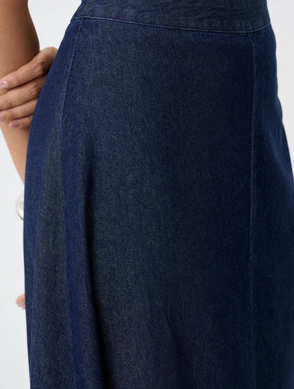 Cotton Denim A-Line Maxi Skirt