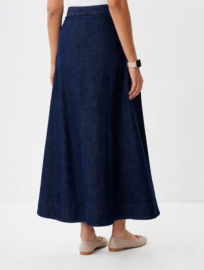 Cotton Denim A-Line Maxi Skirt
