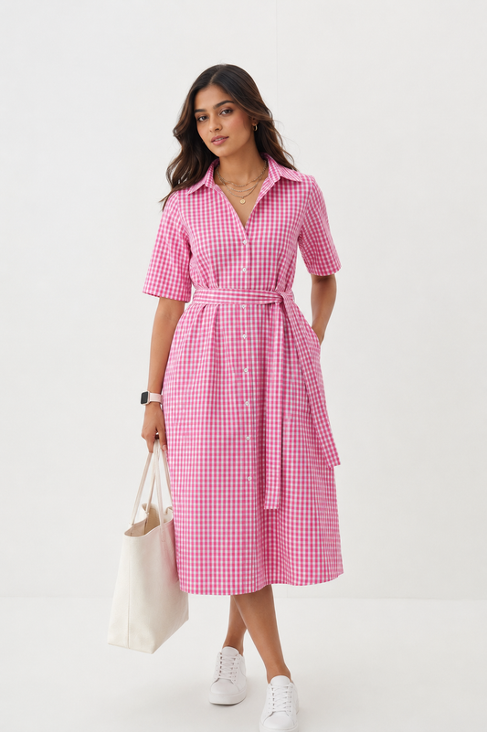 Cotton Candy Gingham Shirt Dress