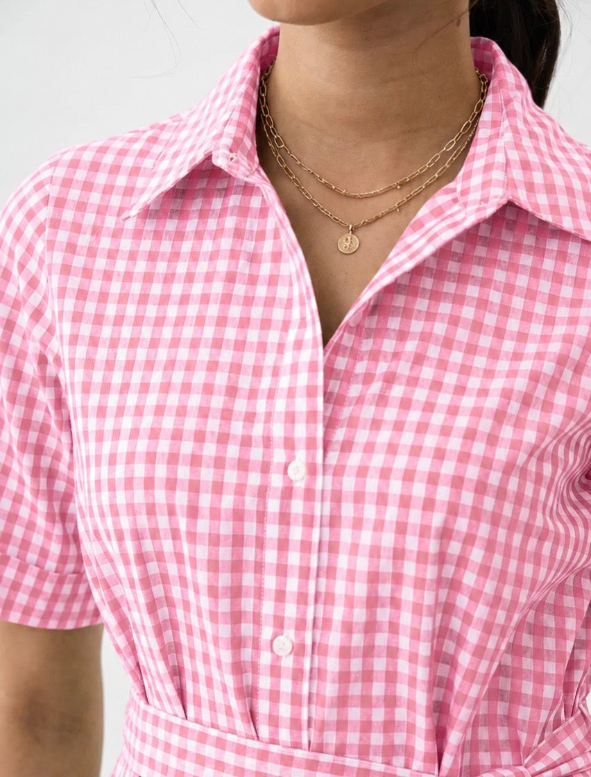 Cotton Candy Gingham Shirt Dress