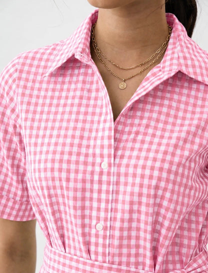 Cotton Candy Gingham Shirt Dress