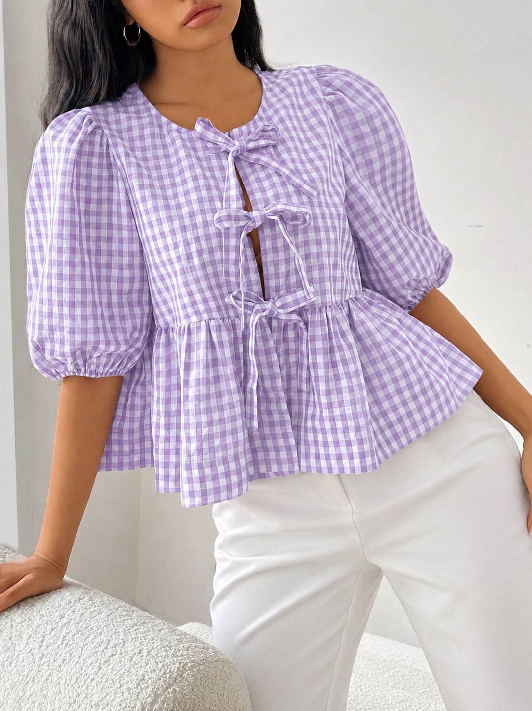 Lavender Picnic Gingham Top