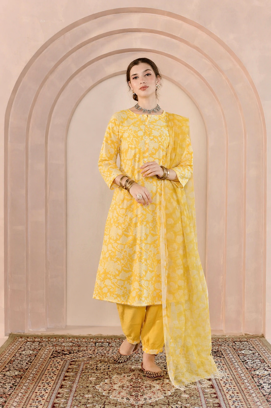 Sunshine Blooms Hand-Block Suit Set