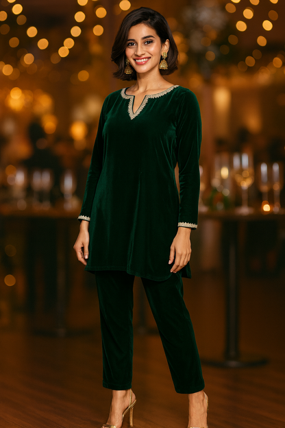 Emerald green velvet co-ord Set