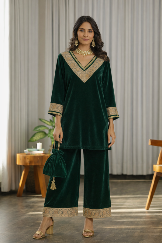 Emerald Green Embroidered Co-ord Set