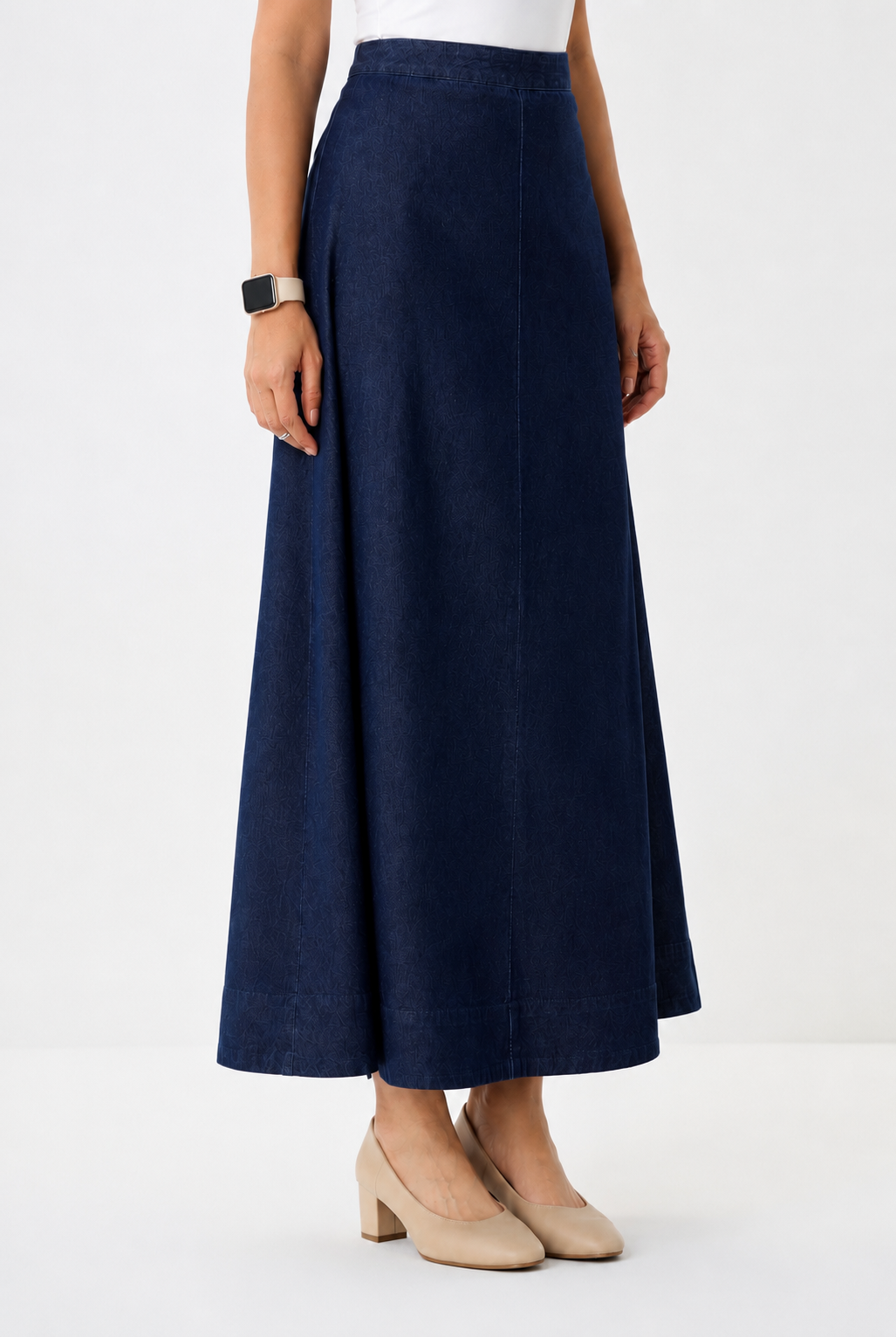 Cotton Denim A-Line Maxi Skirt