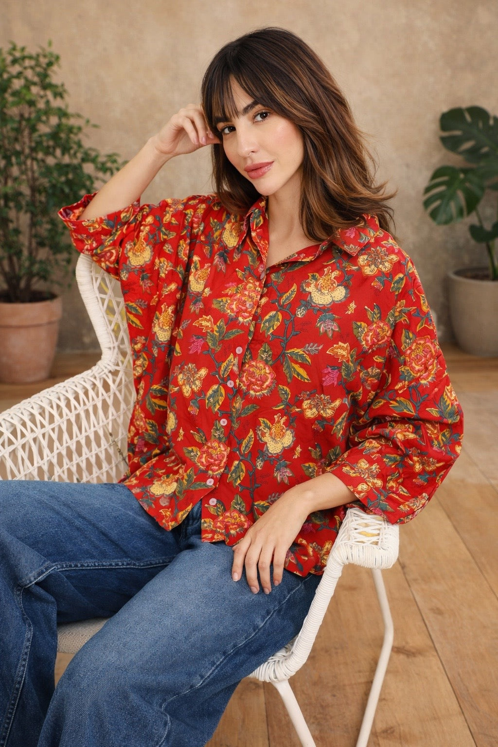 Crimson Petals Free Size Shirt