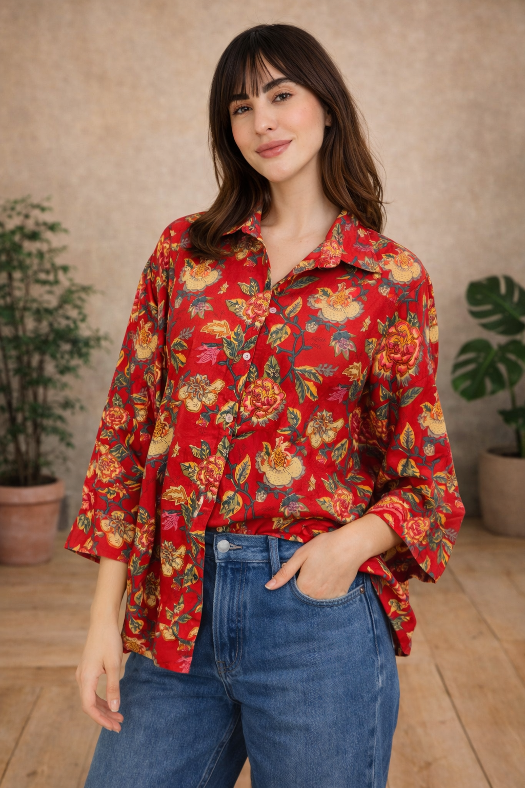 Crimson Petals Free Size Shirt