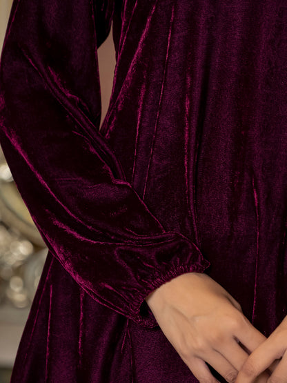 Wine collared velvet co-ord set