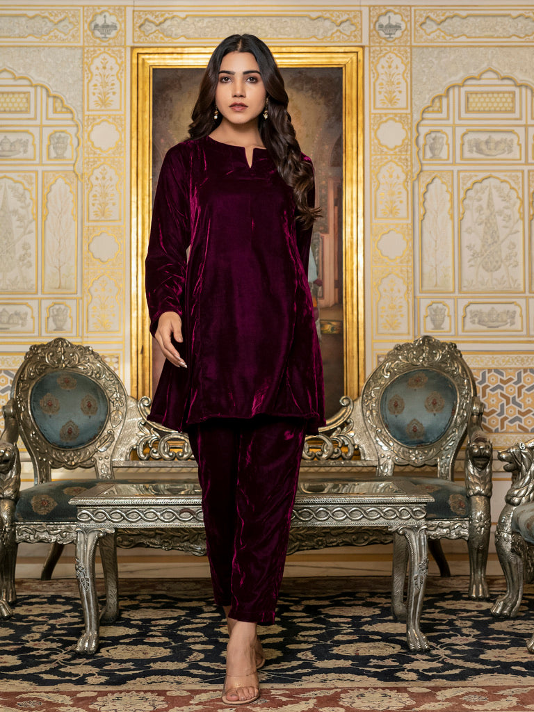 Wine velvet co-ord set