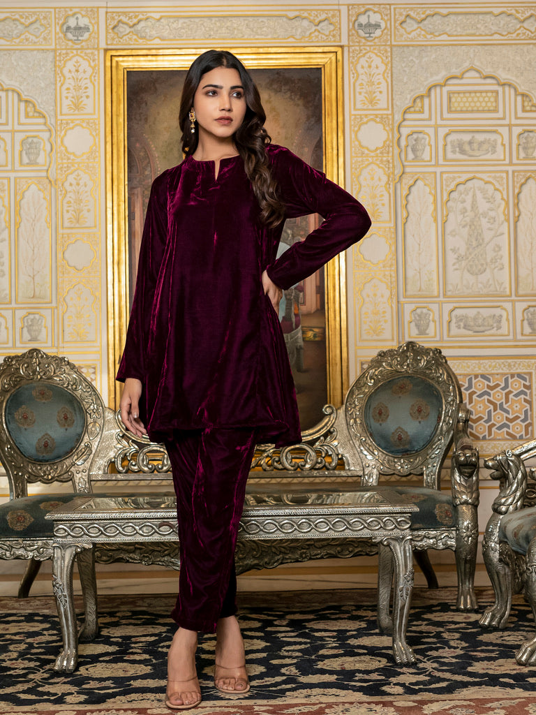 Wine velvet co-ord set
