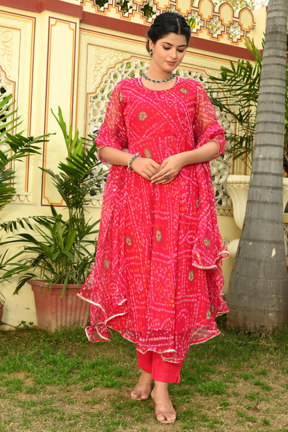 Raani Bandhej Georgette Anarkali Suit (Set of 3)
