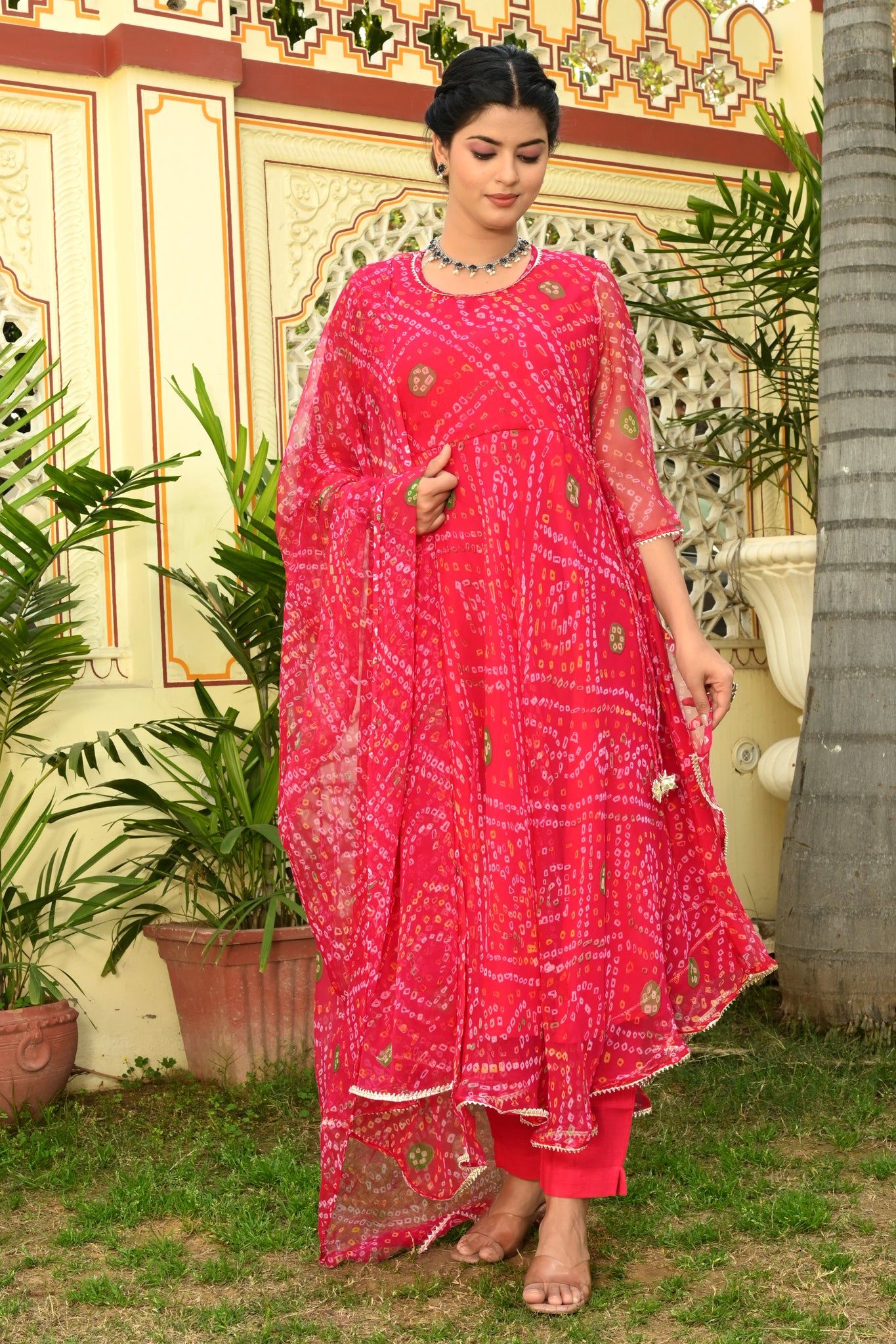 Raani Bandhej Georgette Anarkali Suit (Set of 3)