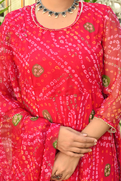 Raani Bandhej Georgette Anarkali Suit (Set of 3)